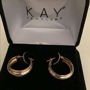 Kay Jewelers Brand New Two-Tone Gold Hoop Earrings